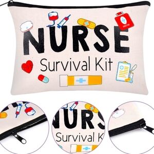 NURSE Makeup/ Cosmetic Bag, Cream/ Black & Multi Colors
